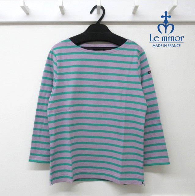 Le minor ボーダーカットソー7分袖　20G　Mauve/Turguiose(PU×TRQ)