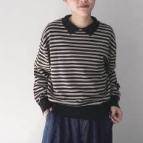 mao made  ミニ衿レディライクボーダープルオーバー /BK×BE991