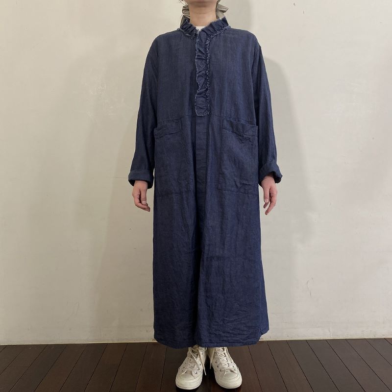 NOUVELLES DU PARADIS フリル衿ワンピース  /Indigo78 【日本製】
