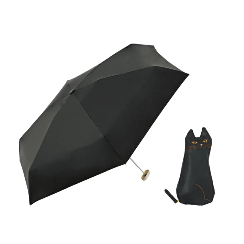 because B-095856折カサ /PUおでかけキャット ミニ BK (晴雨兼用)