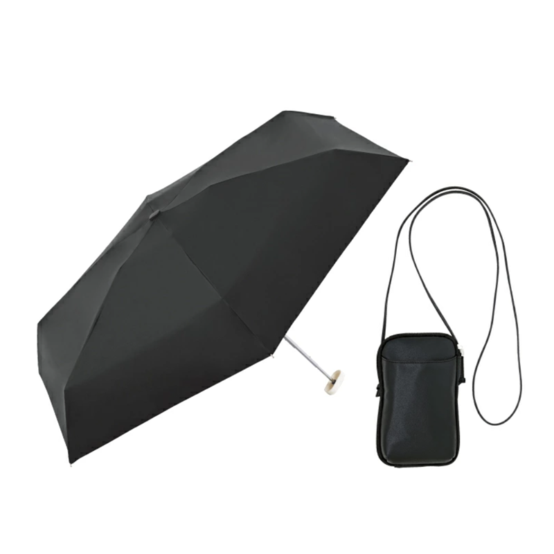 because B-095873折カサ / PUショルダーポーチ付きアンブレラ BK (晴雨兼用)