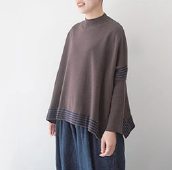 mao made しましま切替ハイネックポンチョ / BR＊BR＊NV15