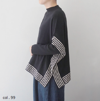 mao made しましま切替ハイネックポンチョ / BK＊BK＊OFF 99