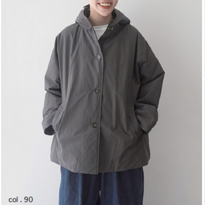 mao made ミディアム丈Aラインフード付きコート /CH90