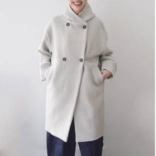 mao made 圧縮ウールダブルボタンロング丈フーディーコート /IceGY81