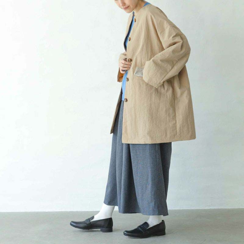 sosotto  ナイロンLIBERTY裏地ノーカラーコート /BE20