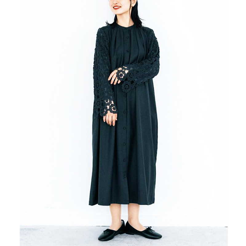 PONT DE CHALONS  レース袖オケージョンワンピース BK