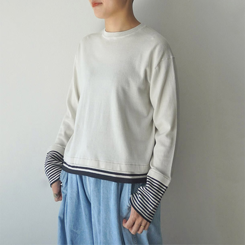 mao made しなやかコットンレイヤー風ボーダープルオーバー /OFF02