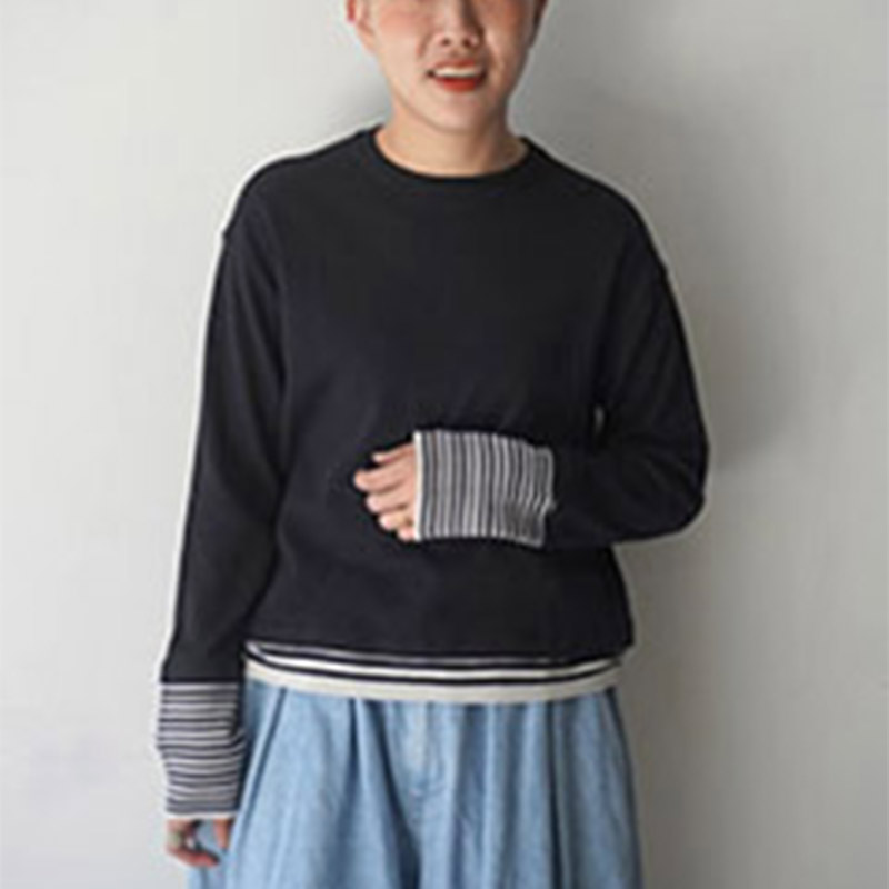 mao made しなやかコットンレイヤー風ボーダープルオーバー /BKNV79