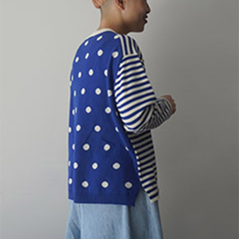 mao made  しましま＆みずたまパターンミックスプルオーバー /OFF×BL741