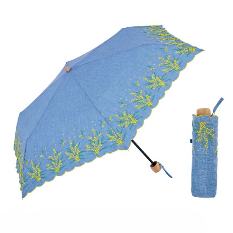 because B-095266 ミモザ刺繍 折パラソル  (晴雨兼用) BL