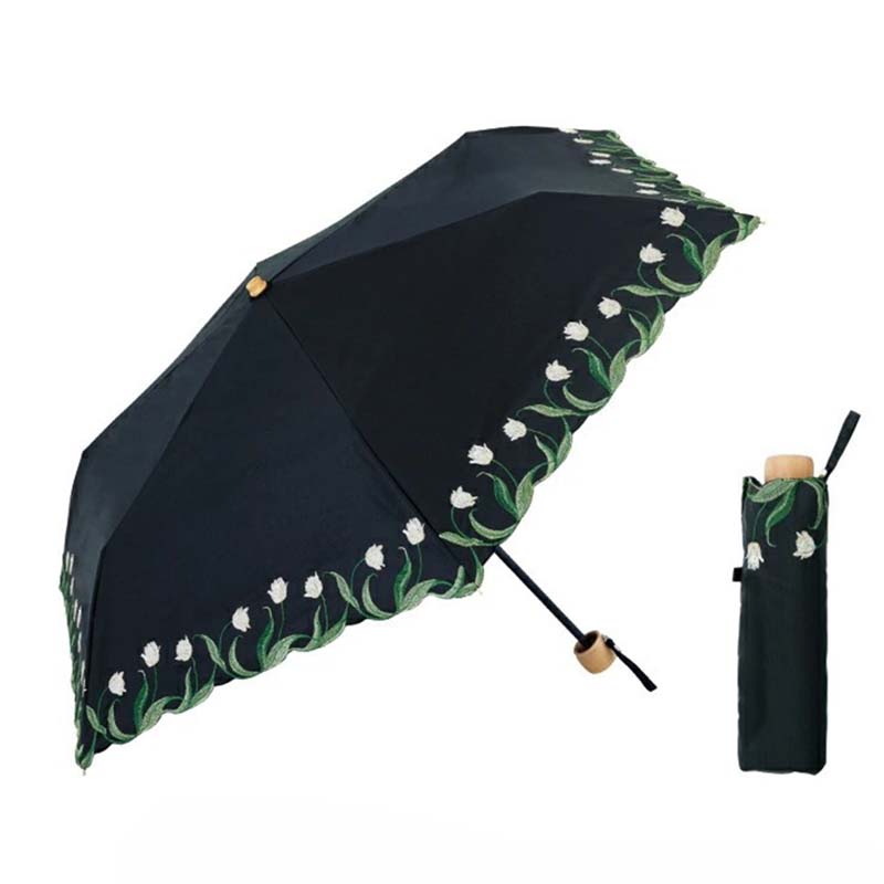 because B-096184 ミモザ刺繍 折パラソル (晴雨兼用) BK