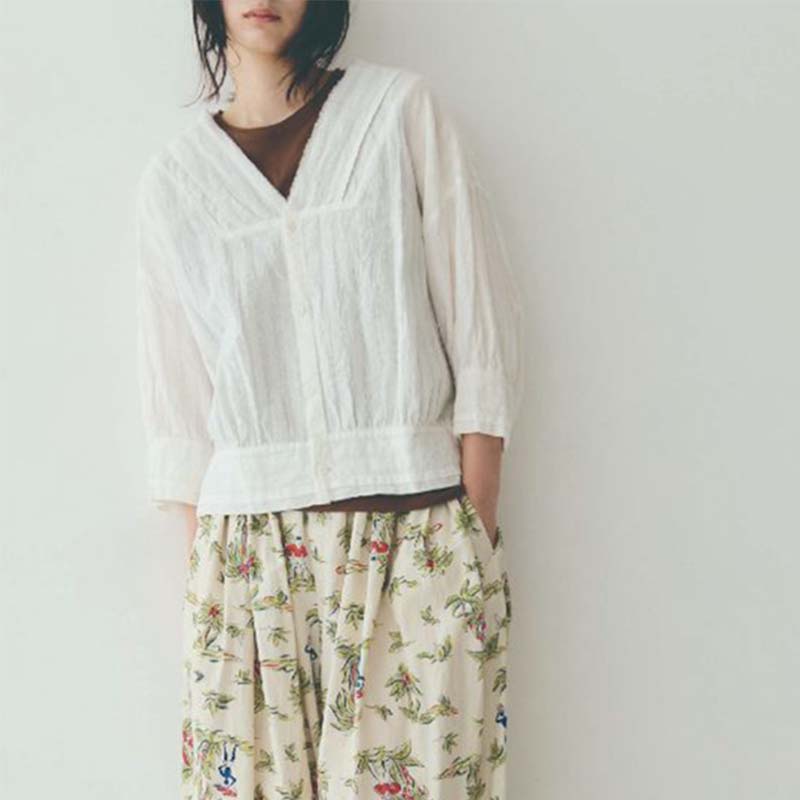 LAITERIE  綿麻アキハストライプＶ衿シャツ /MBE14 【日本製】