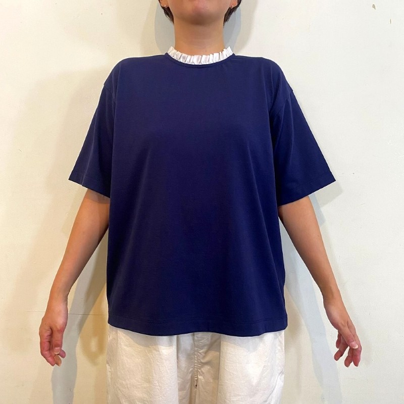 NOUVELLES DU PARADIS ドライコットン天竺フリル衿5分袖T /NV79 【日本製】