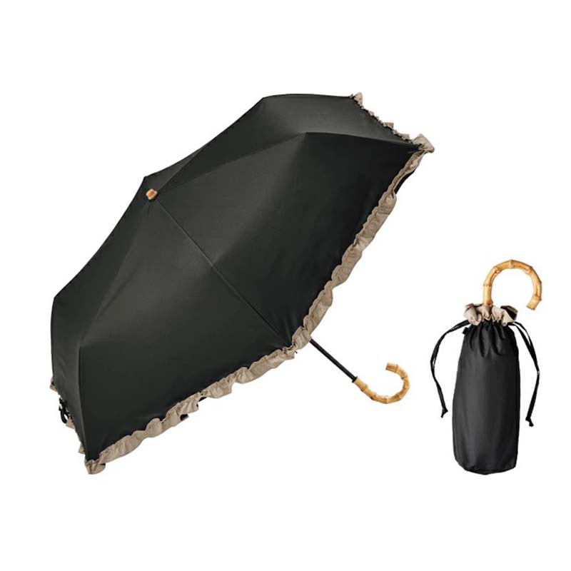 because B-093835  PUバイカラー 折パラソル (晴雨兼用) BK