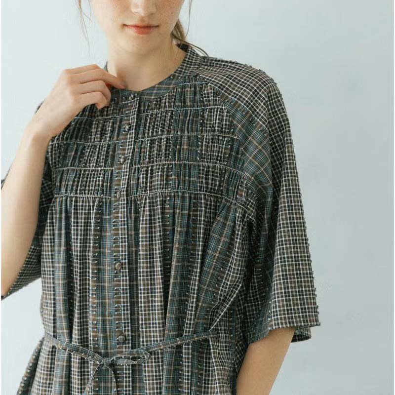 sosotto  チェックシャーリング６分袖ワンピース /BR系23