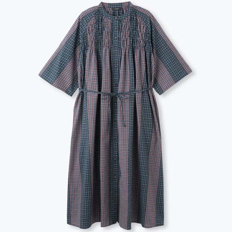 sosotto  チェックシャーリング６分袖ワンピース /NV系65